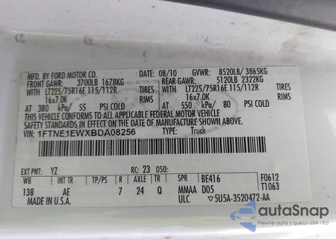 2011 Ford E-150 Commercial from USA, damaged, VIN 1FTNE1EWXBDA08256